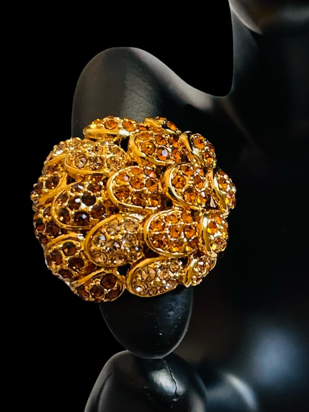 Vintage Signed Joan Rivers Gold Plated Ring With Swarovski Crystal Stones Size 7